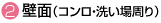 壁面(コンロ・洗い場周り)